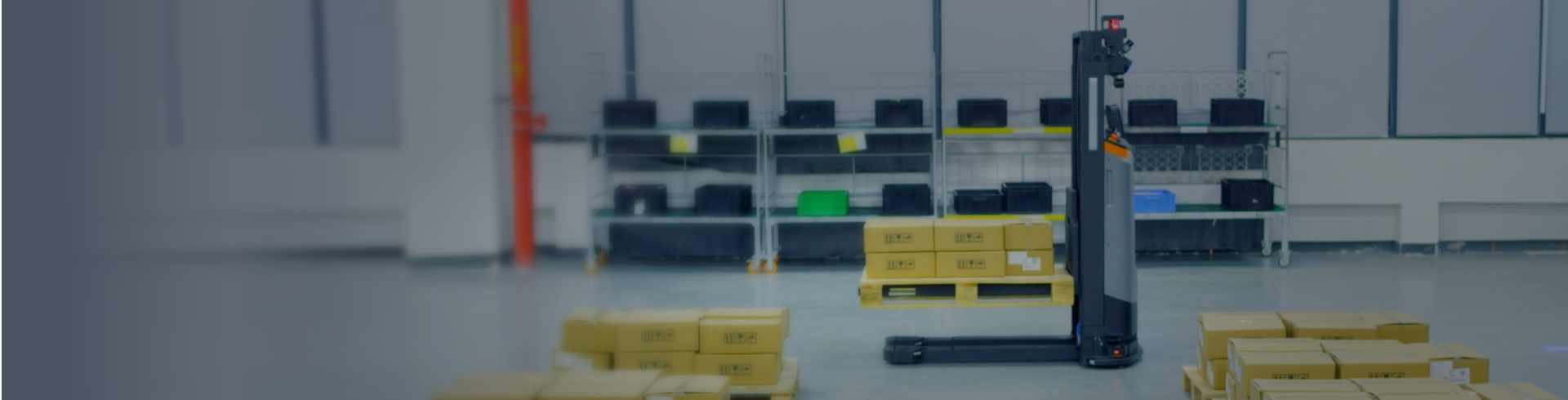 Autonomous forklift AMR in warehouse racking